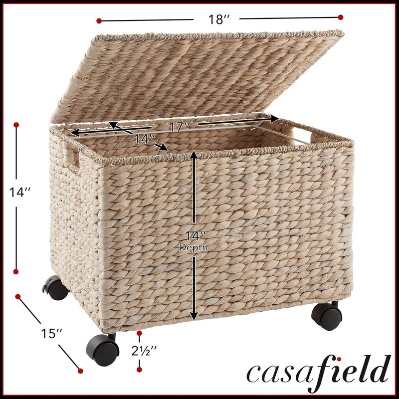 Casafield Rolling Filing Cabinet, Whitewash - Water Hyacinth File Organizer with Lid and Locking Wheels, Home Office Storage for Hanging Folders - Image 2